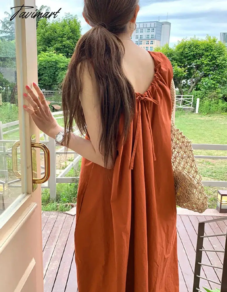 Summer 100% Cotton Chic Elegant Dress For Women Casual Back Bandage Holiday Beach Sundress Elegant Party Dresses Vestidos