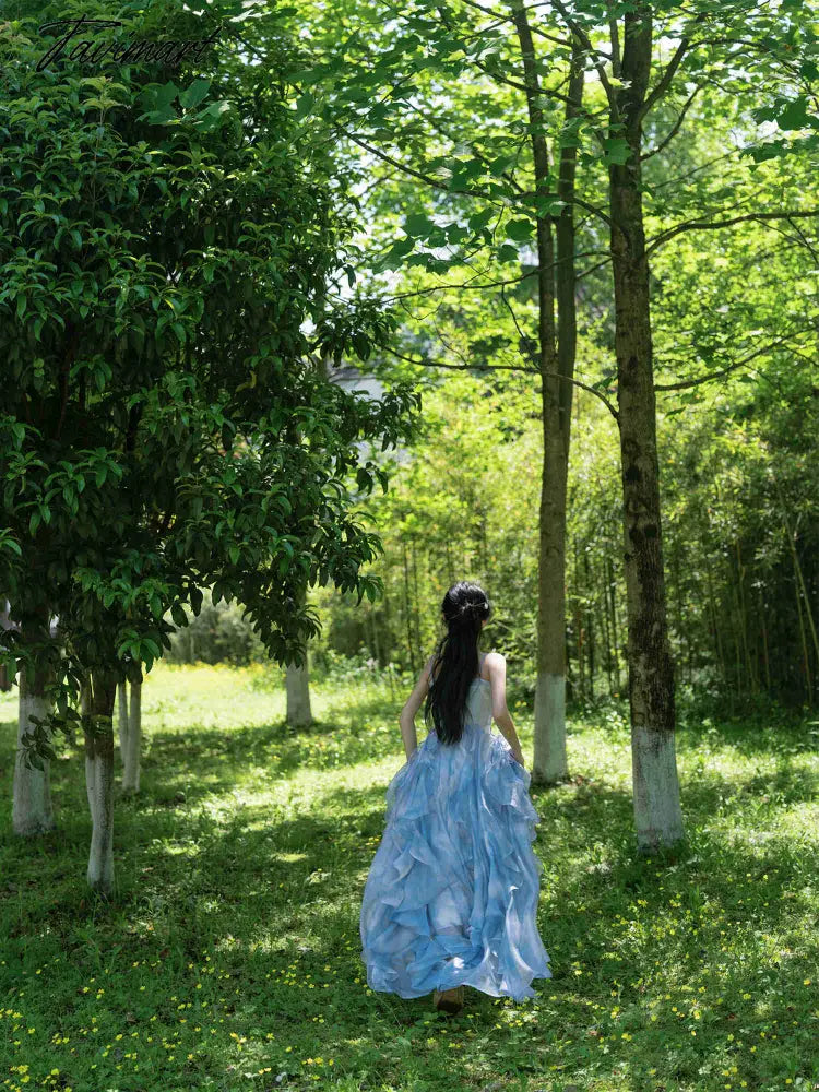 Summer Beach Holiday Fairy Maxi Dresses Fashion Spaghetti Straps Ruffles Patchwork Print Chiffon Midi Dresses Boho Vestidos
