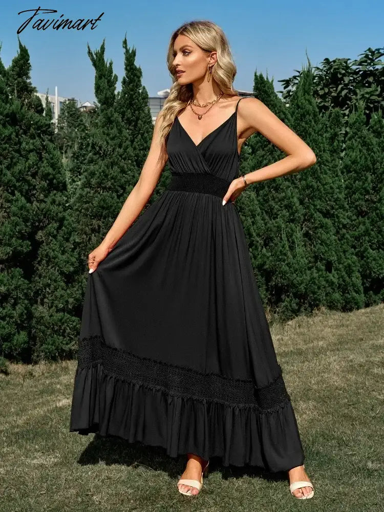 Summer Beach Long Dress Women Casual Solid V-Neck Spaghetti Strap Dresses Ladies Sexy Boho Style Long Robe Vestidos