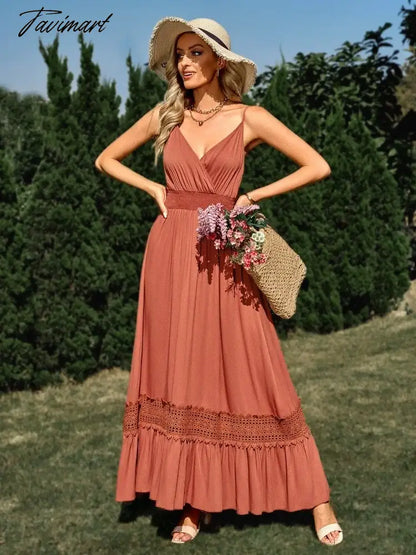 Summer Beach Long Dress Women Casual Solid V-Neck Spaghetti Strap Dresses Ladies Sexy Boho Style Long Robe Vestidos