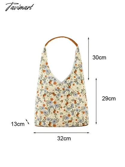 Summer Bucket Handbag Fashion Versatile Retro Blue Flower Tote Bag Large Capacity Shoulder Underarm Bags
