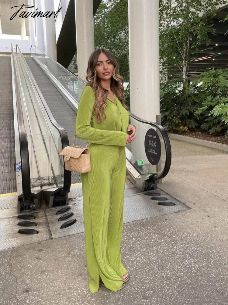 Summer Casual Pleated Three-piece Set Women Oversized Vest Long Sleeve Shirt Wide Leg Pants Suit Female Fashion Lady Outfit