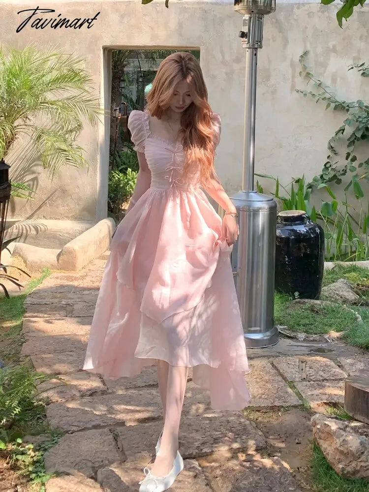 Summer Chiffion Sweet Fairy Mini Dress For Women Kawaii Evening Party Birthday Prom Midi Dress Korean Fashion Clothing