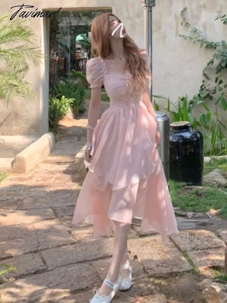 Summer Chiffion Sweet Fairy Mini Dress For Women Kawaii Evening Party Birthday Prom Midi Dress Korean Fashion Clothing
