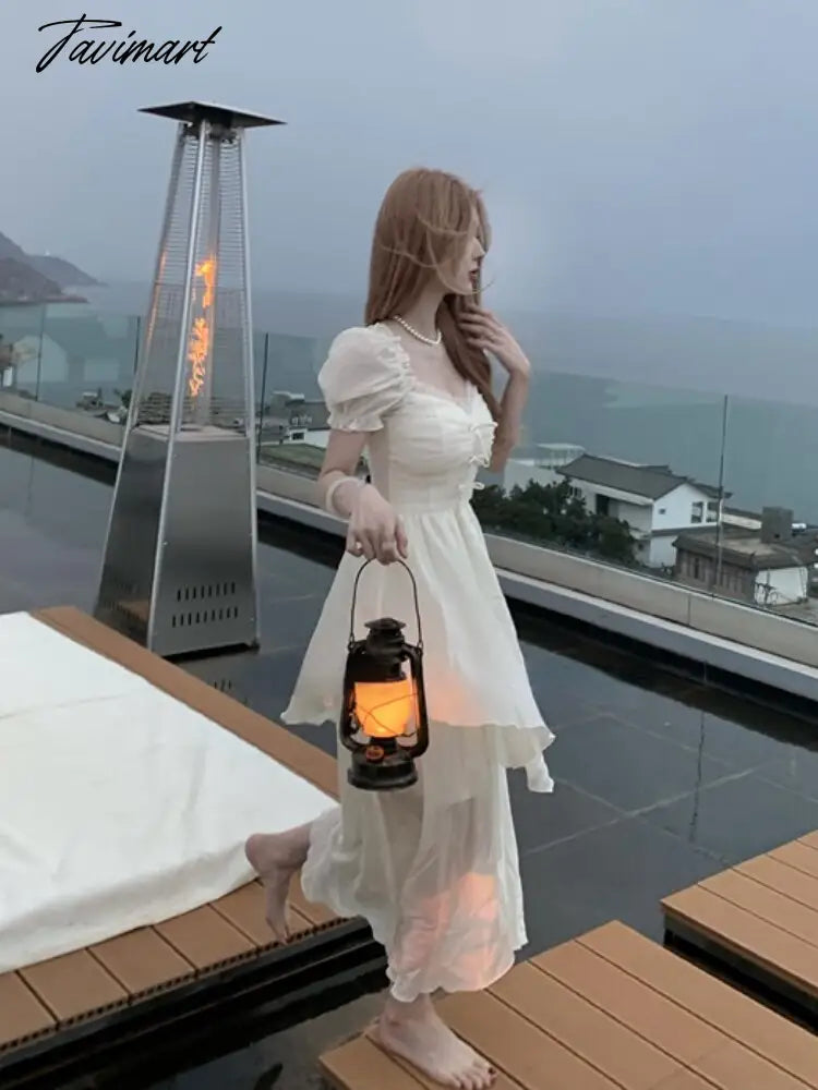 Summer Chiffion Sweet Fairy Mini Dress For Women Kawaii Evening Party Birthday Prom Midi Dress Korean Fashion Clothing