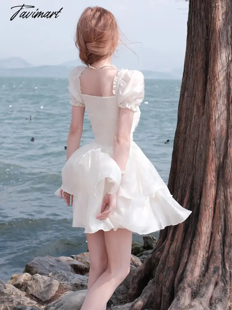 Summer Chiffion Sweet Fairy Mini Dress For Women Kawaii Evening Party Birthday Prom Midi Dress Korean Fashion Clothing