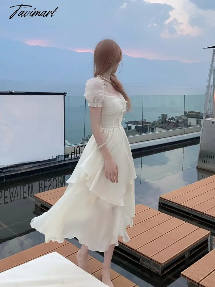 Summer Chiffion Sweet Fairy Mini Dress For Women Kawaii Evening Party Birthday Prom Midi Dress Korean Fashion Clothing
