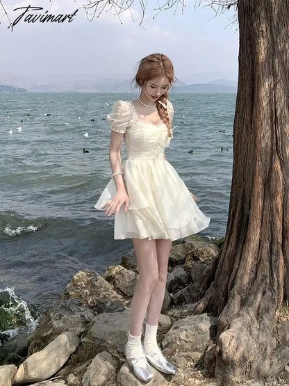 Summer Chiffion Sweet Fairy Mini Dress For Women Kawaii Evening Party Birthday Prom Midi Dress Korean Fashion Clothing
