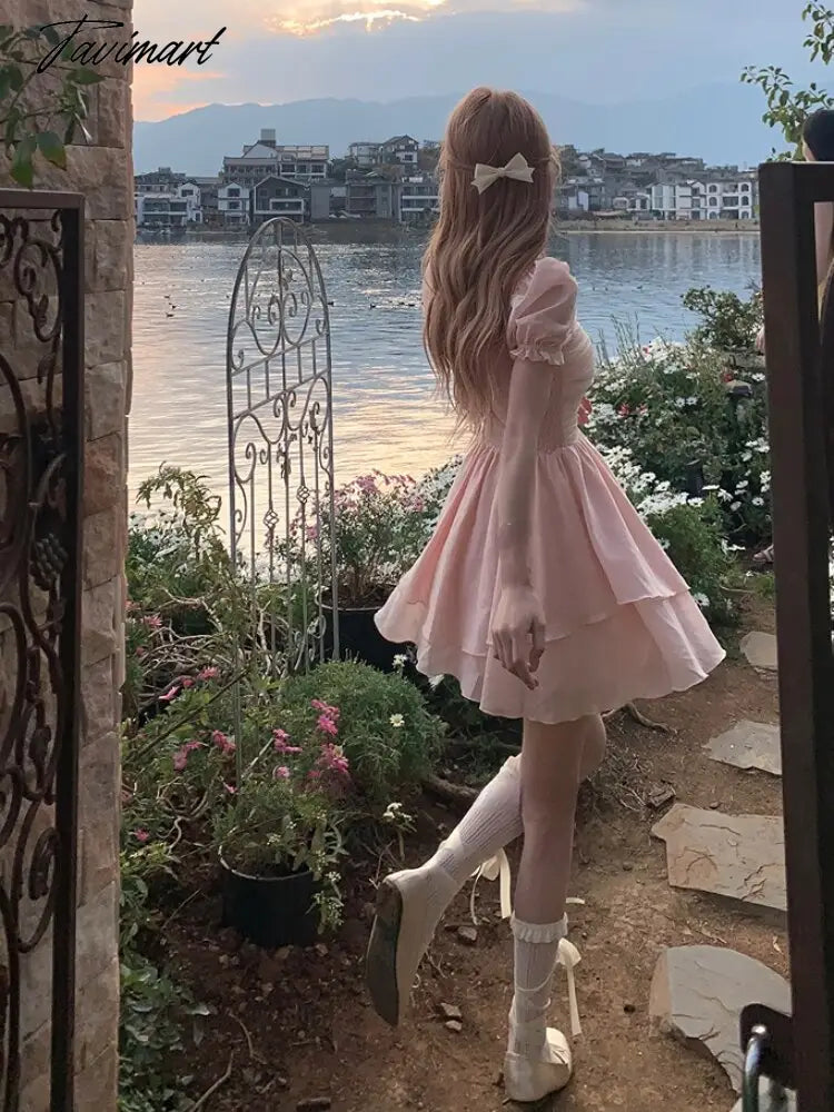 Summer Chiffion Sweet Fairy Mini Dress For Women Kawaii Evening Party Birthday Prom Midi Dress Korean Fashion Clothing