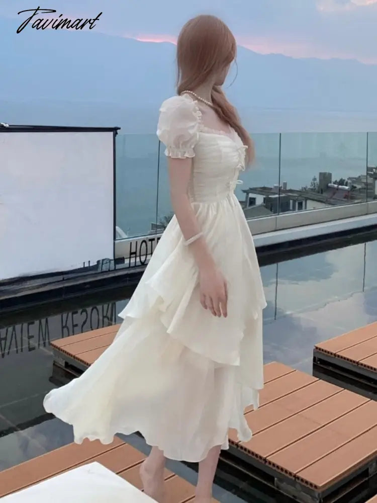 Summer Chiffion Sweet Fairy Mini Dress For Women Kawaii Evening Party Birthday Prom Midi Dress Korean Fashion Clothing