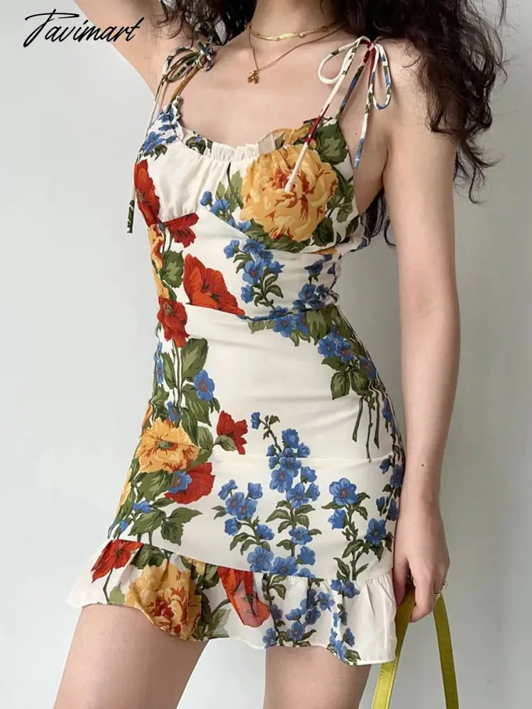 Summer dress for women printed sleeveless tie dress women's mini elegant dress ruffled retro sexy Tight dress Boho Resort Dress
