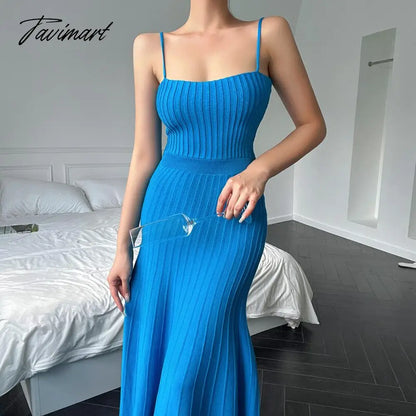 Summer Dress For Women Rib Knitted Sleeveless Sexy Long Dresses Femme Basic Beach Dress Party Vestidos Robe Mujer