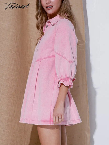 Summer Dress Women Fashion Korea Thin Denim Vintage Loose Lantern Sleeve Shirt Dress Streetwear Short Mini Casual Clothes