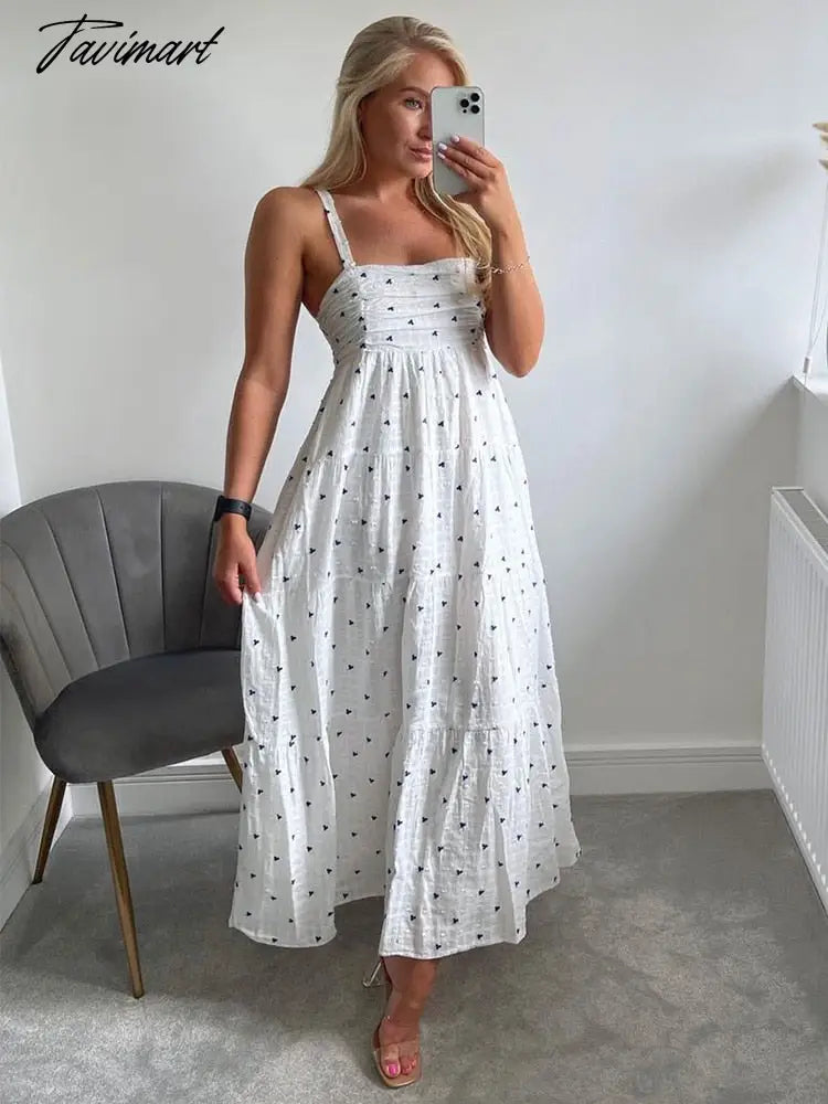 Summer Dress Women Tiered Hem Embroidery Casual Midi Dress Straight Neckline Sleeveless Spaghetti Strap Cotton White Dress