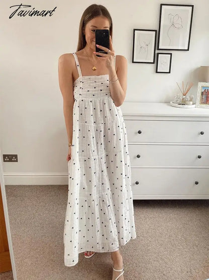 Summer Dress Women Tiered Hem Embroidery Casual Midi Dress Straight Neckline Sleeveless Spaghetti Strap Cotton White Dress