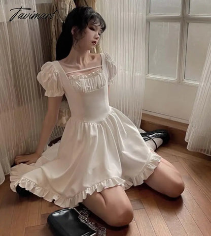 Summer Elegant Dress Women Korean Party Mini Dresses Female Designer Chic Square Collar Puff Sleeve Fashion Dress Casual