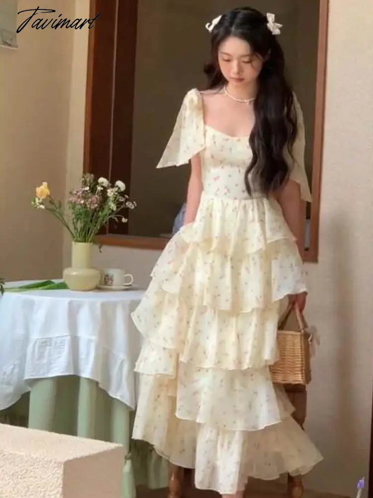 Summer Elegant Floral Print Cake Party Dress Vintage Women Sleeveless Lace Up Princess Dress Lady Holiday Beach Prom Dress