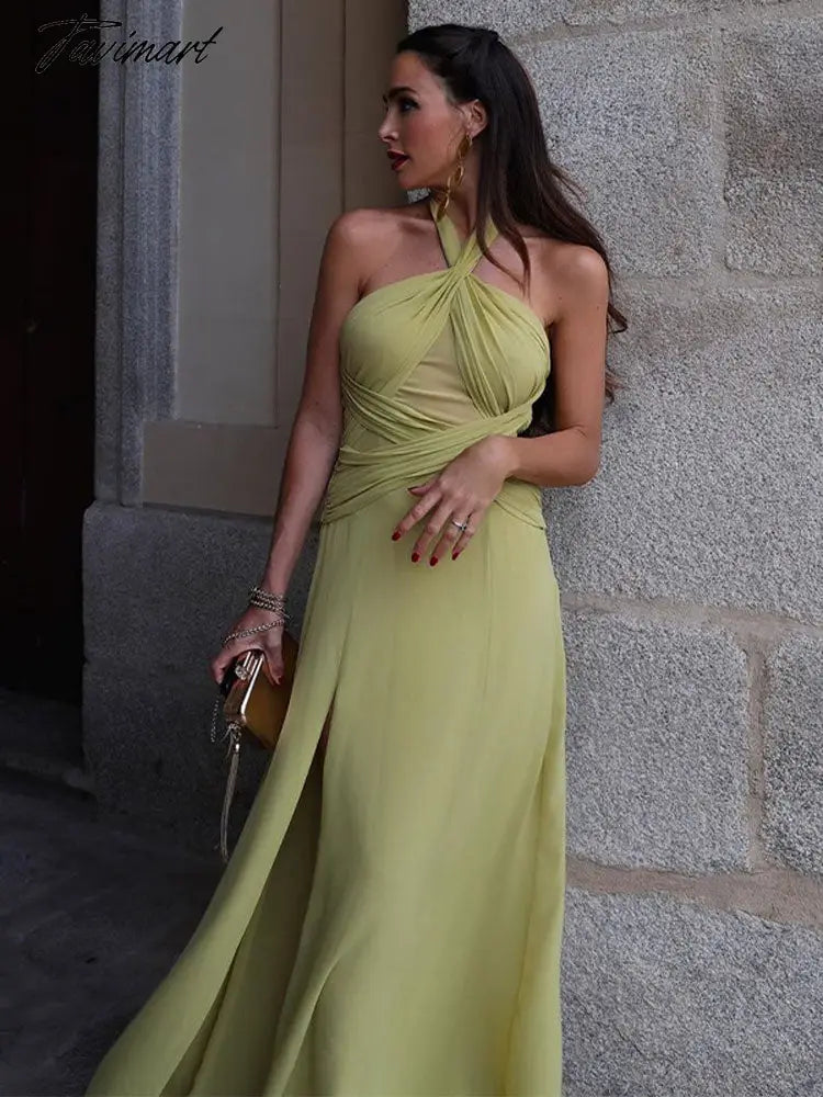 Summer Elegant Halter Wedding Guest Dress Maxi Sexy Backless Chiffon Dress for Night Party Women's Clothing