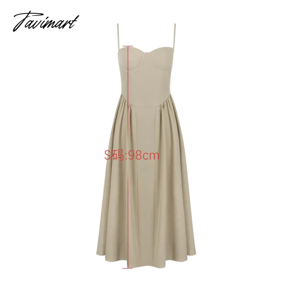 Summer Elegant Midi A Line Dress Lovely V Neck Spagehetti Strap Holiday Party Dress Casual Women New Arrivals