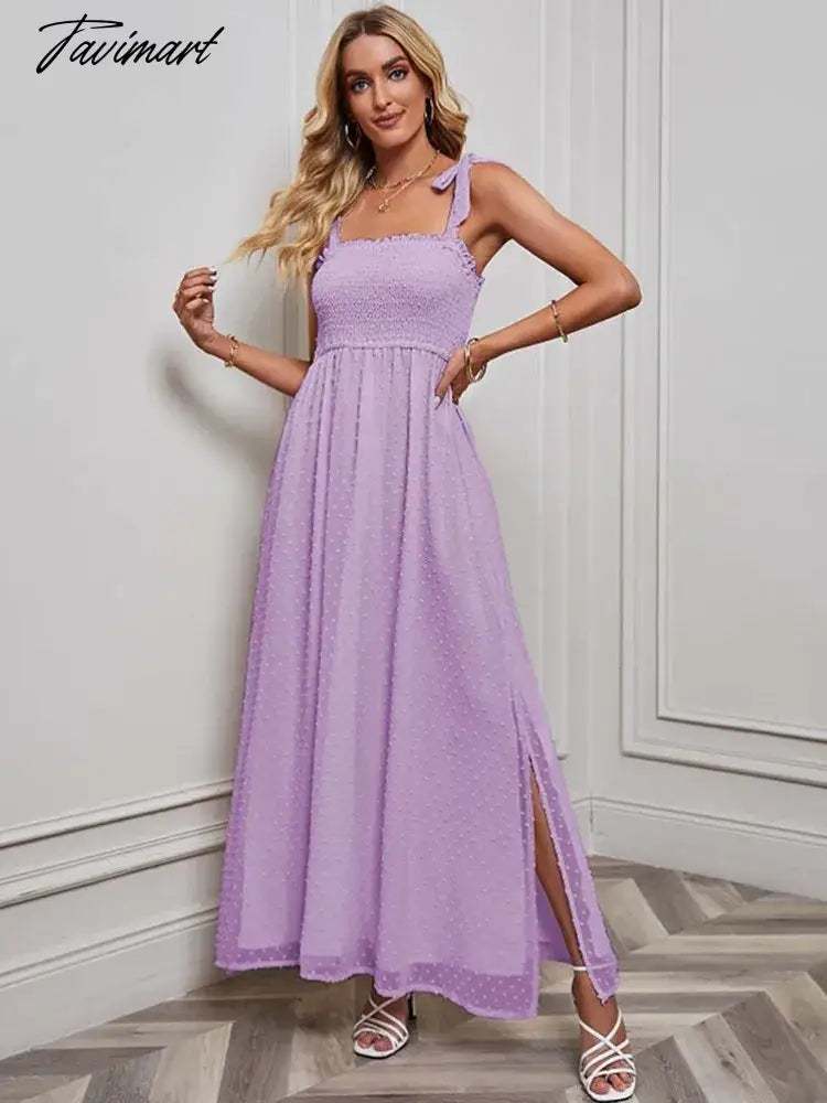 Summer Elegant Party Dress Women Strap Sexy Dots Slit Dresses Sleeveless Maxi Long Dress Ladies