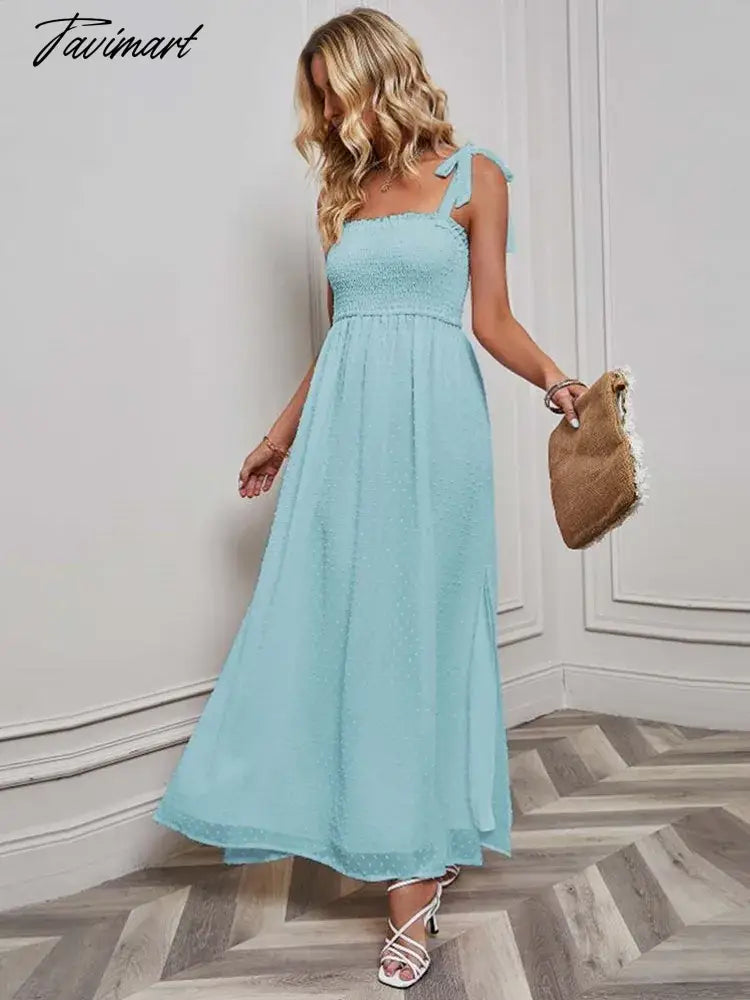 Summer Elegant Party Dress Women Strap Sexy Dots Slit Dresses Sleeveless Maxi Long Dress Ladies