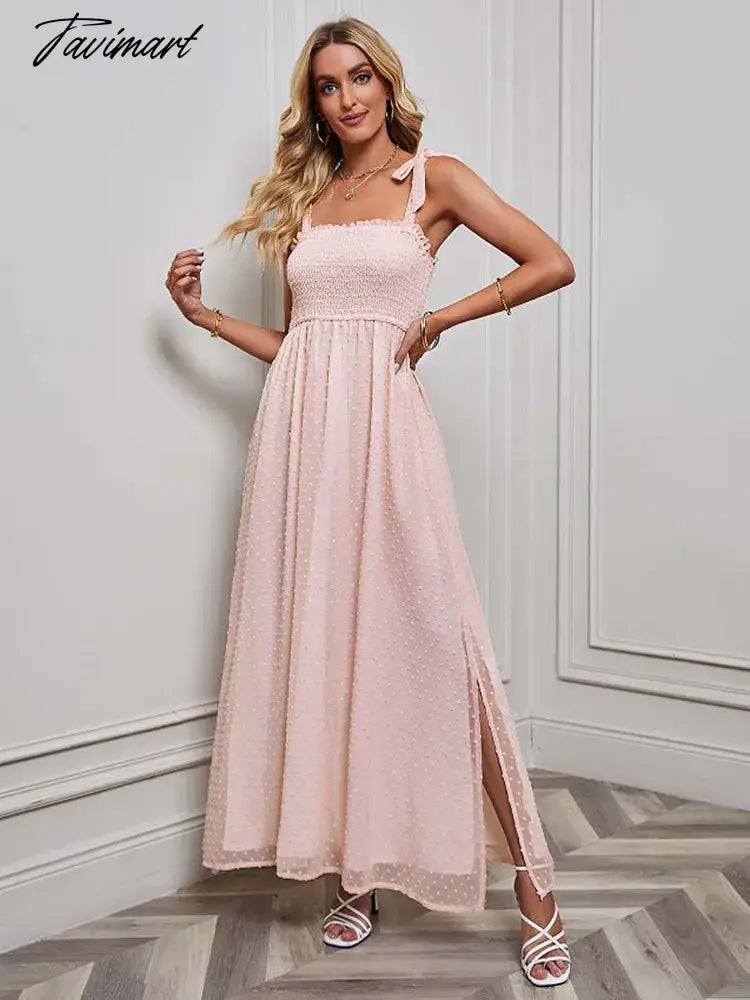 Summer Elegant Party Dress Women Strap Sexy Dots Slit Dresses Sleeveless Maxi Long Dress Ladies