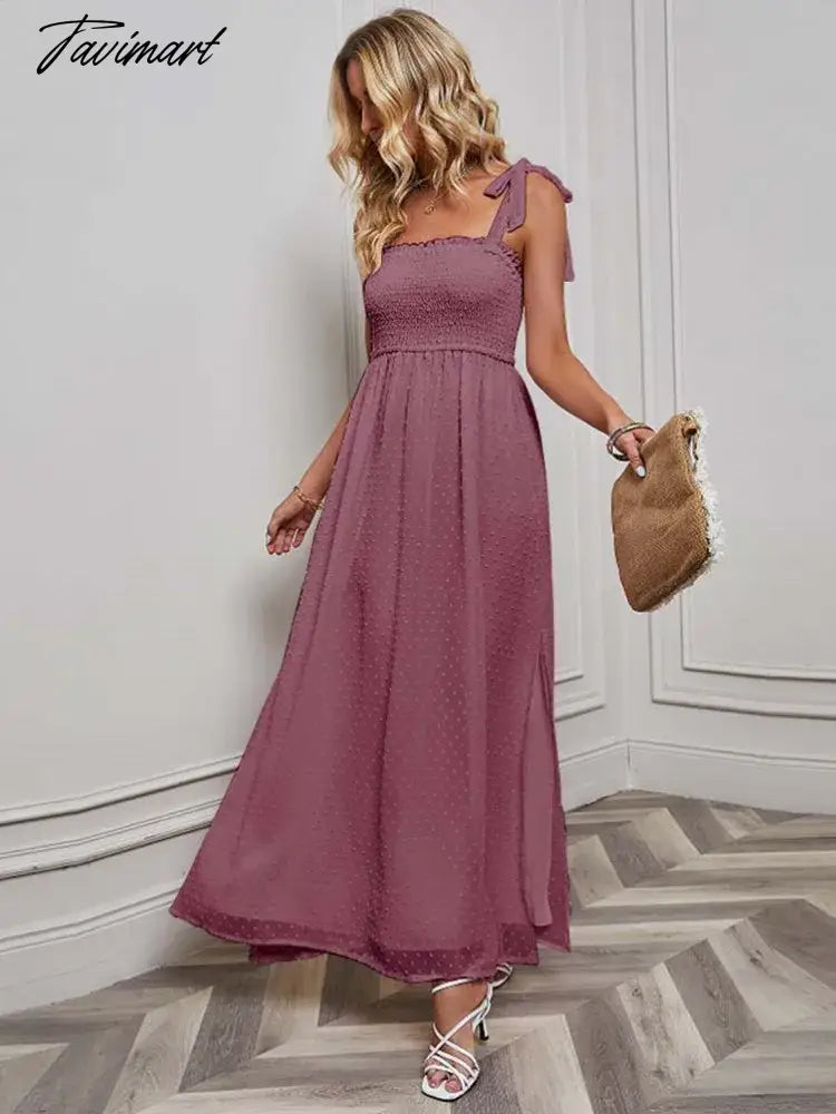 Summer Elegant Party Dress Women Strap Sexy Dots Slit Dresses Sleeveless Maxi Long Dress Ladies