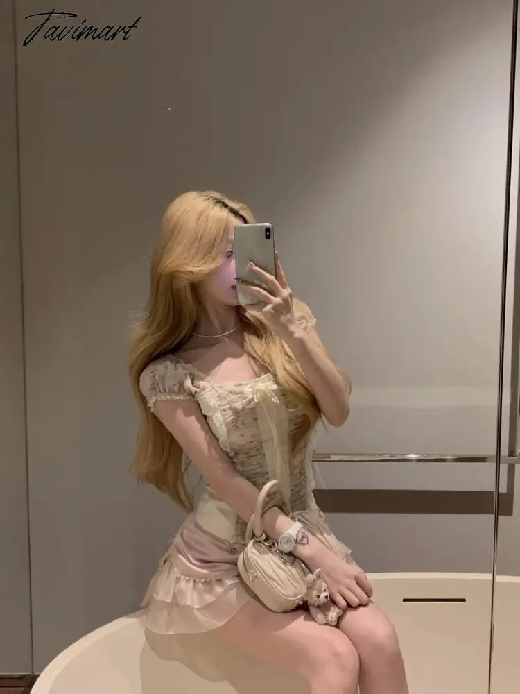 Summer for Women Crop Tops Vintage Korean Retro Sweet Lace Up Lace Camis Sleeveless Y2k Cute Vest