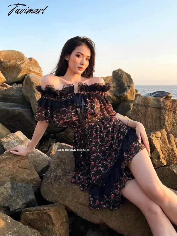 Summer Lace Print Sweet Strap Dress Women Irregular Ruffle Flounce Cute Mini Dress Female Chiffon Slash Neck Elegant Dress