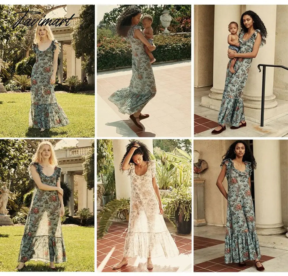 Summer Maxi Dress For Women Elegant Slim Sexy Slash Neck Floral Boho Dress Pleated Ruffles Holiday Birthday Dress Robe