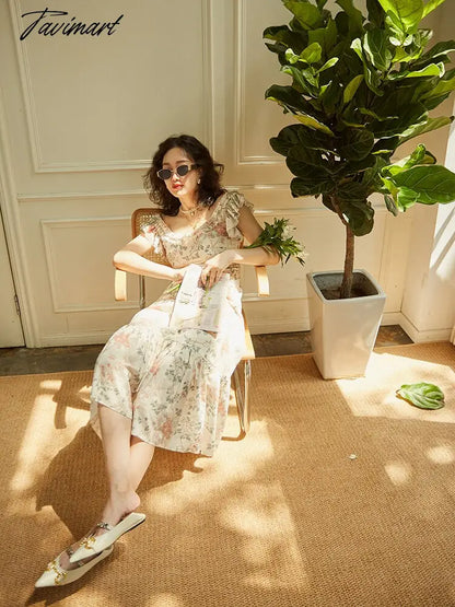 Summer Maxi Dress For Women Elegant Slim Sexy Slash Neck Floral Boho Dress Pleated Ruffles Holiday Birthday Dress Robe