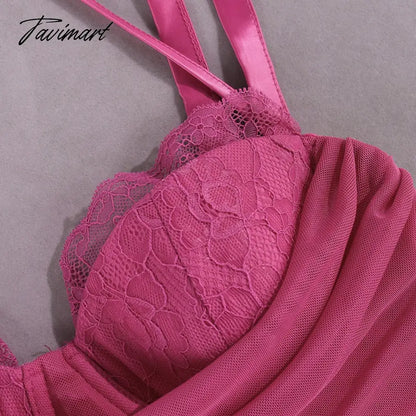 Summer Mesh Cropped Top Sexy Elegant Lace Bodycon Top Pink Women Blouse with Fishbone and Pads