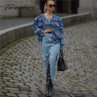 Summer Midi skirts vintage clothes korean skirts for women blue jeans skirt high waisted skirts woman denim skirt black slit