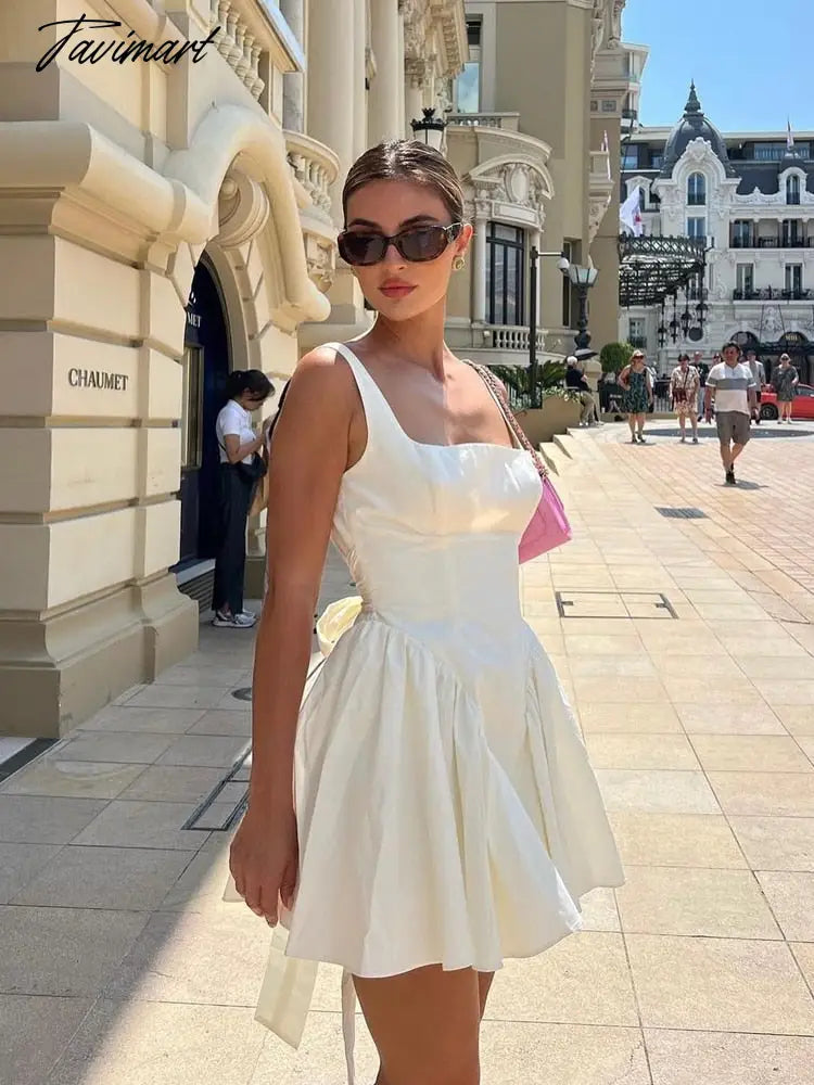Summer Mini Backless A Line Dress Sexy White Big Bow Cotton Dress Casual Women Birthday Holiday Dress New Arrivals