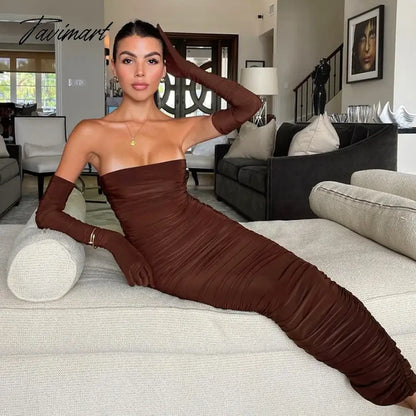 summer new fashion slim strapless long sleeve slim pleated dress