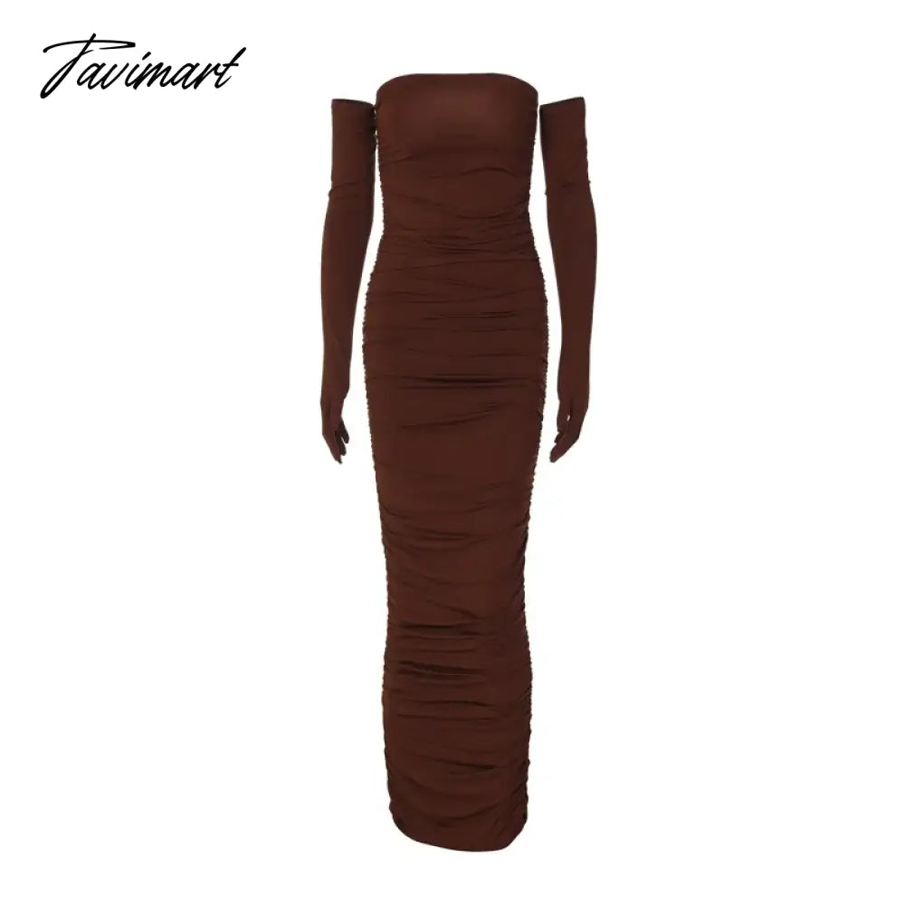 summer new fashion slim strapless long sleeve slim pleated dress