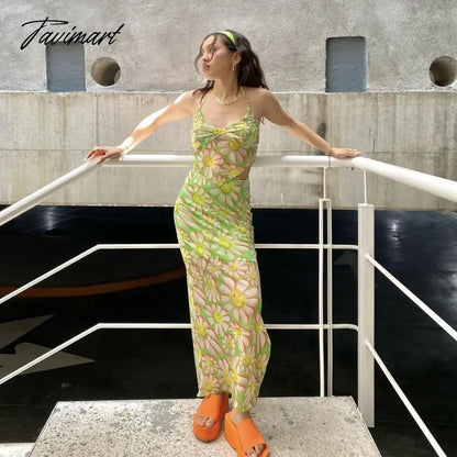 Summer New Fresh Green Print Suspenders Skirt Two-Piece Woman Beach Print Floral Tie Dye Lace Stripe
