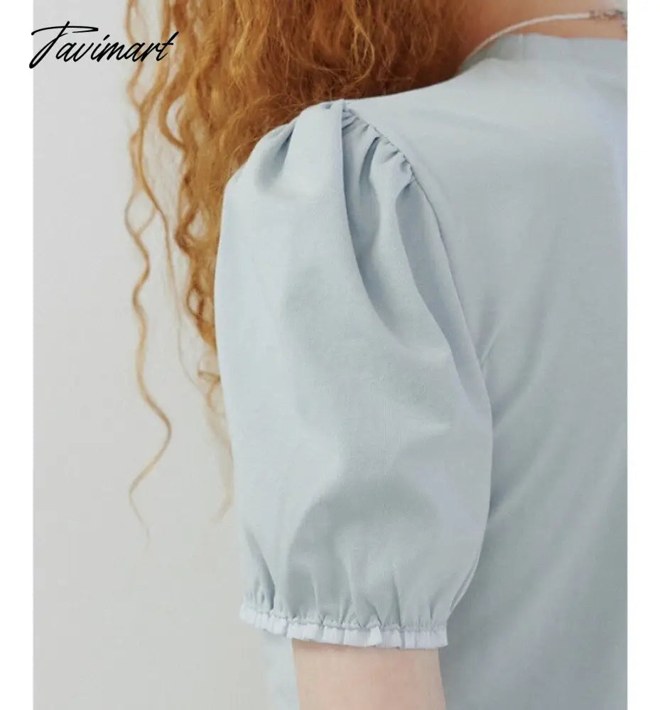 Summer New Lace Puff Sleeve Y2k Crop Tops Embroidery O Neck T-shirt Solid Vintage Harajuku Tees Korean Fashion Camisetas