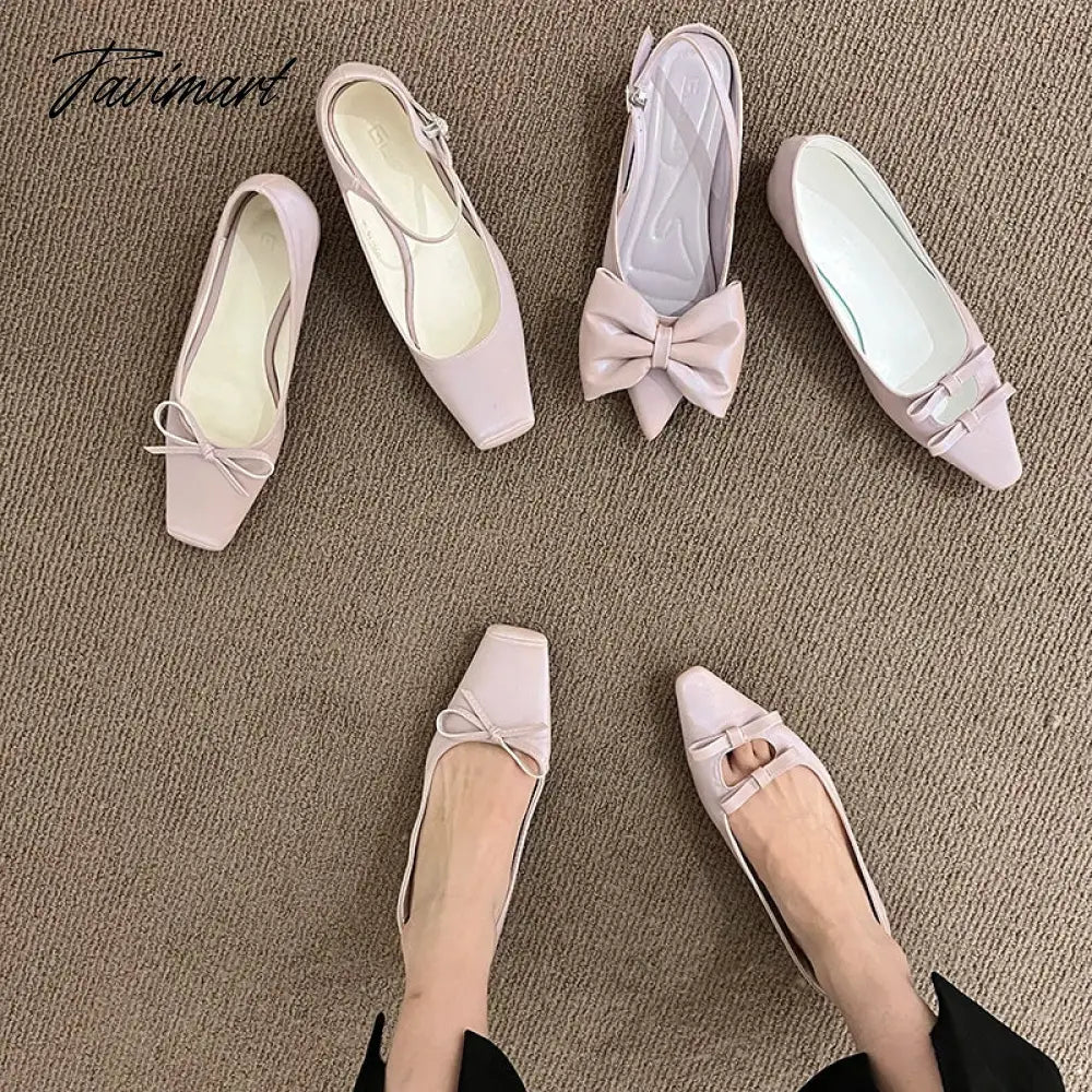 Summer New Purple Fashion Pointed Toe Slingback Shoes Brand Bow-knot Shallow Slip Mules Shoes Ladies Flat Dress Sandals