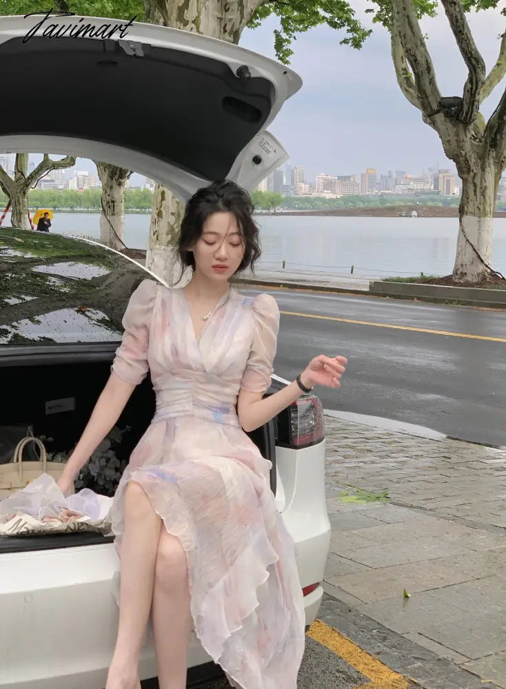 Summer New Women Fashion Elegant Print Midi Dresses Female Casual A-Line Holiday Party Vestdios Clothes