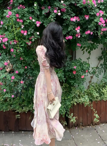 Summer New Women Fashion Elegant Print Midi Dresses Female Casual A-Line Holiday Party Vestdios Clothes