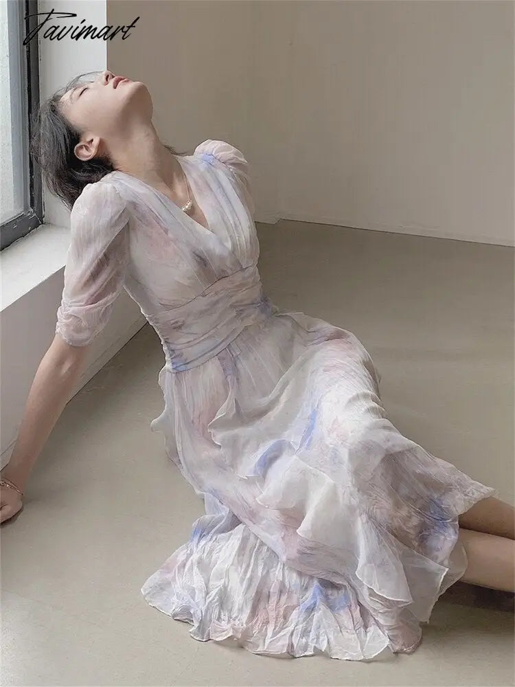 Summer New Women Fashion Elegant Print Midi Dresses Female Casual A-Line Holiday Party Vestdios Clothes