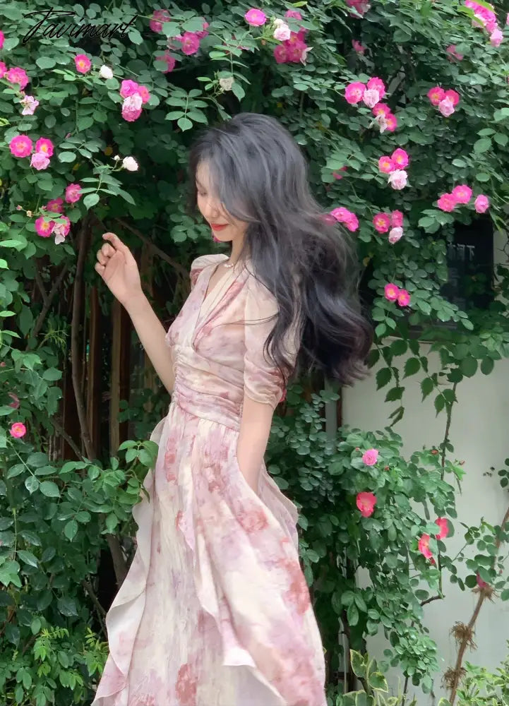 Summer New Women Fashion Elegant Print Midi Dresses Female Casual A-Line Holiday Party Vestdios Clothes