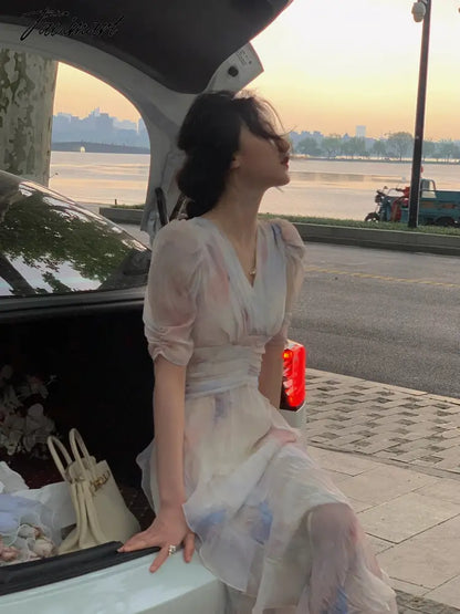 Summer New Women Fashion Elegant Print Midi Dresses Female Casual A-Line Holiday Party Vestdios Clothes