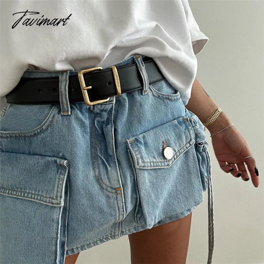 Summer Pocket Denim Mini Skirt Women Blue Slim Sexy Bag Hip Skirts Femme Street Casual Fashion Cargo Bottoms Ladies
