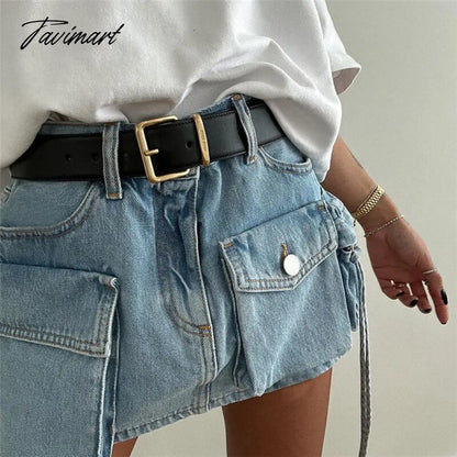 Summer Pocket Denim Mini Skirt Women Blue Slim Sexy Bag Hip Skirts Femme Street Casual Fashion Cargo Bottoms Ladies
