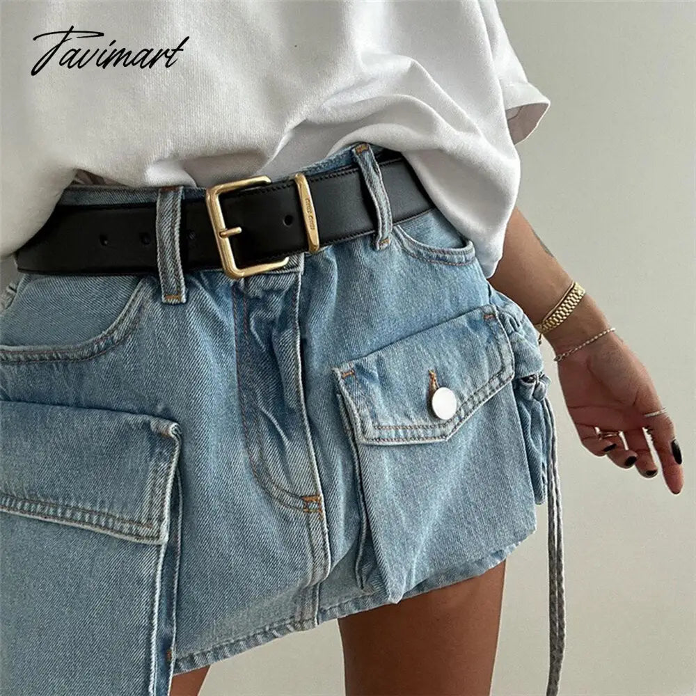 Summer Pocket Denim Mini Skirt Women Blue Slim Sexy Bag Hip Skirts Femme Street Casual Fashion Cargo Bottoms Ladies