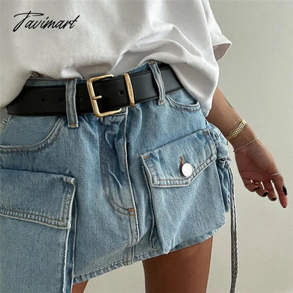 Summer Pocket Denim Mini Skirt Women Blue Slim Sexy Bag Hip Skirts Femme Street Casual Fashion Cargo Bottoms Ladies