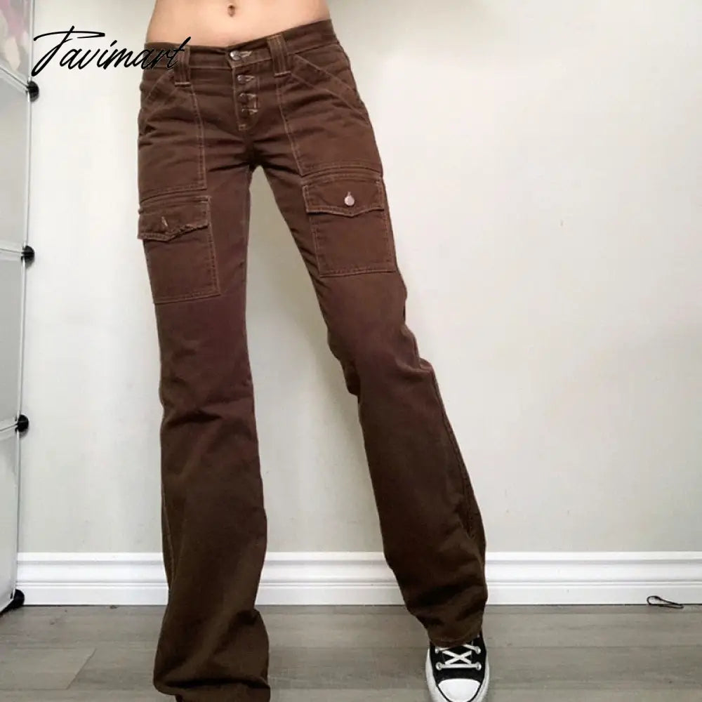 Summer Retro Low Waist Jeans Solid Color Ladies Harajuku Joker Everyday Street Dress Fashion Casual Pants with Flip Pockets