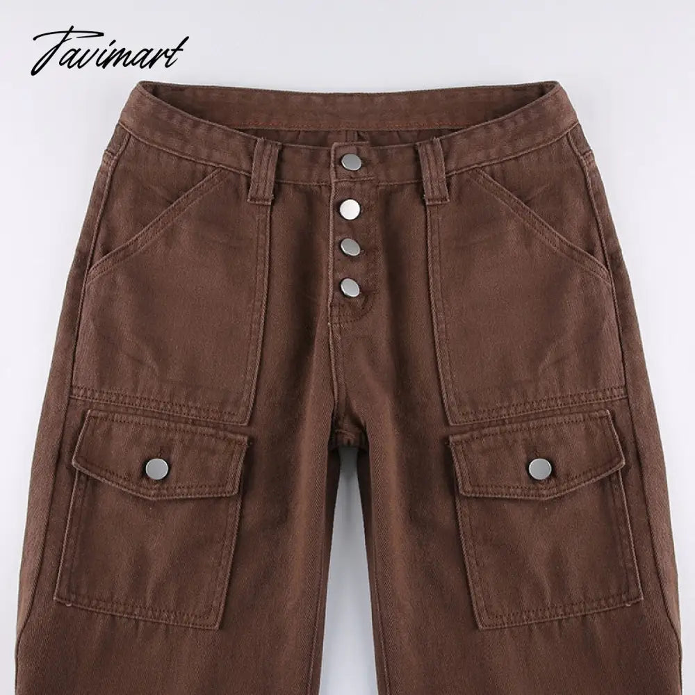 Summer Retro Low Waist Jeans Solid Color Ladies Harajuku Joker Everyday Street Dress Fashion Casual Pants with Flip Pockets
